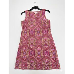 Jude Connally Dress L Large Pink Orange Paisley Jude Cloth‎ Sleeveless Shift